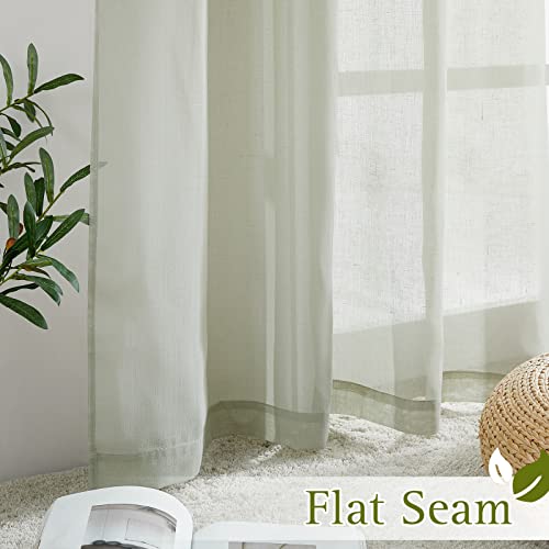 NICETOWN Linen Sheer Curtains Flax Textured, Grommet Top Casual Thick Semitransparent Flax Sheer Privacy Window Treatment for Loft/Apartment, Sage Green, W52 x L63, Sold by 2 Panels
