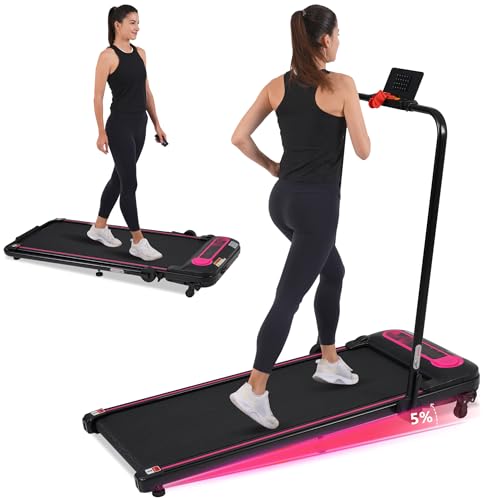 ERGOLIFE 2-in-1 Folding Treadmill for Home Workout, Compact Office Running Machine with Handle, LCD Display, Foldable Low Noise Walking Pad Under Desk, No Assembly