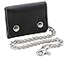 Mens Cowhide Leather Trucker Biker Trifold Steel Chain Wallet with Gift Box