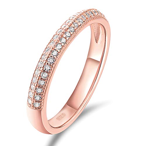 AHLOE JEWELRY 14K Rose Gold Eternity Rings for Women Sterling Silver Wedding Bands Cubic Zirconia 2 Rows Size 10