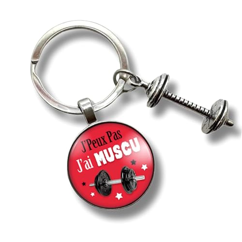 Porte-clés « J'peux pas j'ai muscu » avec cabochon et...
