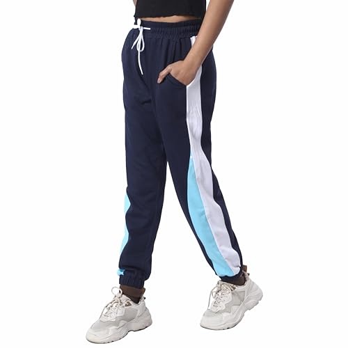 Image of London Hills Women's Regular Fit Mid Rise Cotton Blend Joggers Track Pants | Striped Track Pants