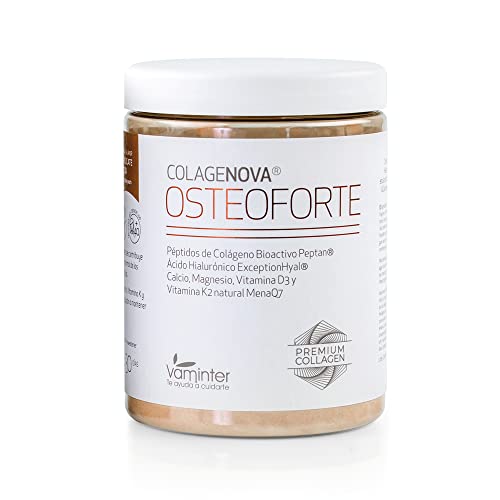 COLAGENOVA, Osteoforte con Menaq7, Complemento Alimenticio, Péptidos de Colágeno Peptan®, Ácido Hialurónico, Calcio, Magnesio, Vitaminas K2 y D3, Ayuda a Mantener la Salud Ósea (420 Gr, Chocolate)