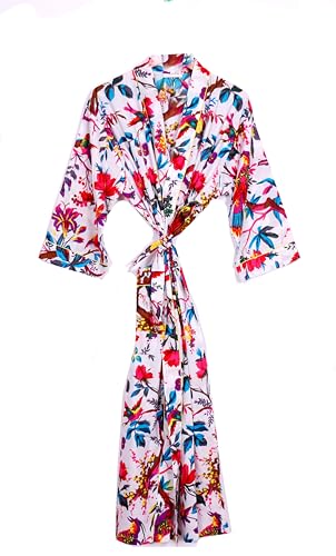 Image of Pure 100% Cotton Robe For Womens Bathrobe Dressing Gown Long sleepwear Free Size Kimono