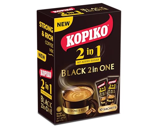 Kopiko Black 2 in 1 Instant Coffee Mix, No Added Sugar, Strong & Smooth Taste, 10g Sachets, Pack of 10