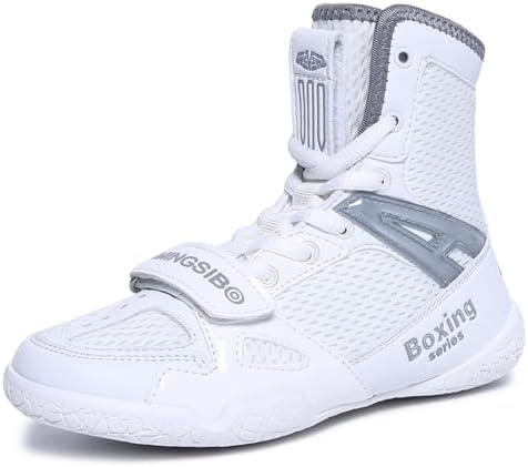 MINGSIBO Boksschoenen voor heren, worstelschoenen, combat boxers, trainers, ademend, boksen, vechtsport, schoenen, atletiek, fitness, bodybuilding, witgoud boxing, 30 EU