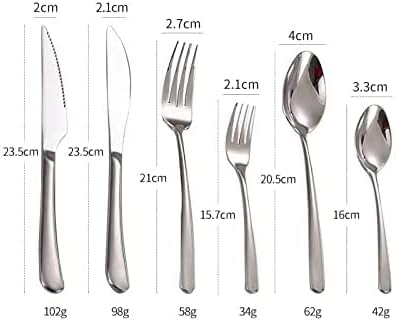 Miniatura 2 de Juego de cubiertos de acero inoxidable único de 6 piezas, juego de cubiertos plateados con cuchillos de carne para 1, incluye juego de cuchillos de
