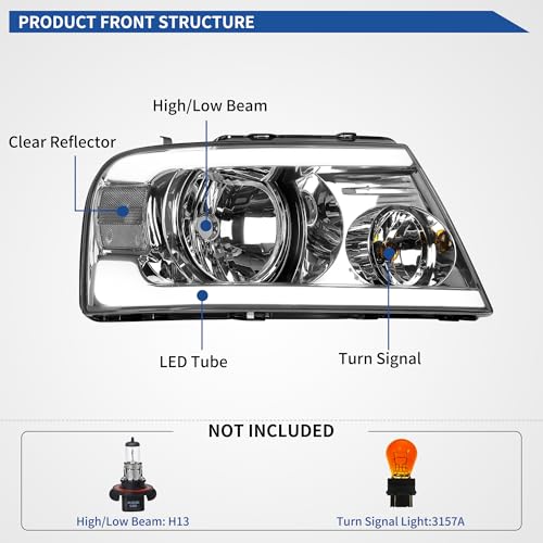 Image of OEDRO Switchback Turn Signal & LED DRL Headlights Compatible with 2004 2005 2006 2007 2008 Ford F-150 /06-08 Lincoln Mark LT Pickup Headlamps Replacement Smoke Lens