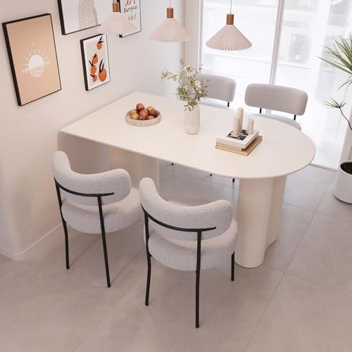 Modern Cream Dining Table Set for 4, 5 Piece Dining Table and Chairs Set, 63