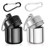 YUXIANLB 2 Pack Ear Plug Carrying Case Keychain, Waterproof Metal Earplug Case with Carabiner for Ear Plugs, Small Travel Pill Organizer Loops Earplugs Cases Keychain Container Holder (Silver, Black)