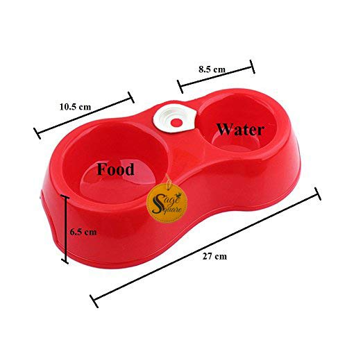 Image of Sage Square 2 in 1 Anti Slip Food Bowl with Water Bowl for Dog /Cat /Puppy /Kitten and Other Pets (Red)