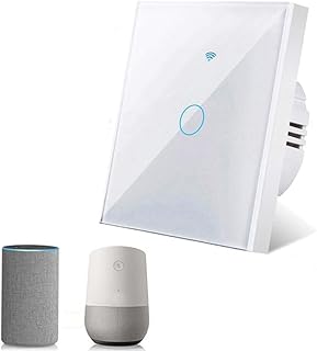 Smart WLAN Lichtschalter, Tuya WiFi Touch Wandlichtschalter, Kompatibel mit Alexa Google Assistant, Fernsteuerung per App, Zeitplanfunktion, Glaspanel, Ein/Aus Schalter für Smart Home, Neutralleiter