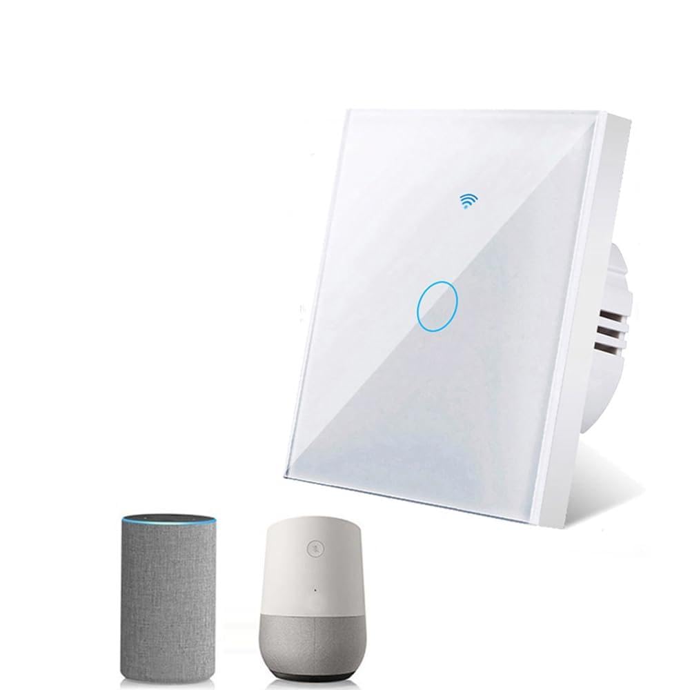 Smart Touch Interruptor de luz wifi con panel de cristal, control por voz para Alexa, compatible con Smart Life y aplicación Tuya (2 vías)