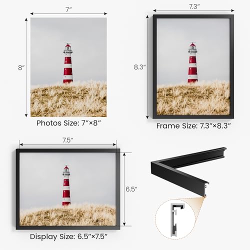 Image of 7x8 Aluminum Metal Picture Frame,Tempered Glass Black Photo Frame 7x8 for Family Photo,Posters,Art,Document to Wall Mount Horizontally or Vertically