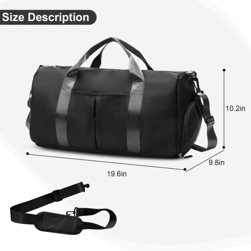 Sports Gym Bag With Wet Pocket & Shoes Compartment, Waterproof Shoulder Weekender For Women And Men Swim Travel Lightweight Easy Carry On Black #TOP1