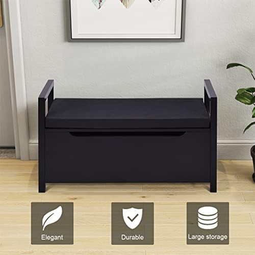 CASART Shoe Bench, Flip-Up 2-In-1 Shoe Cabinet Storage Organiser with Padded Cushion & Side Handles, Home Office Multifunctional Entryway Storage Benches for Shoes Clothes Toys Dolls (Black)