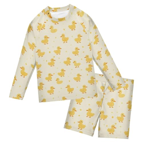 Cute Yellow Rubber Duck Toddler and Baby Boys' 2-Piece Swimsuit Trunk, Long Sleeve Rashguard Bathing Suit B0404246