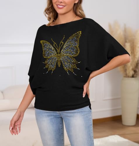Image of MAKARTHY Womens Batwing Sleeves Knitted Dolman Pullovers Boat Neck Tops Sweatershirts