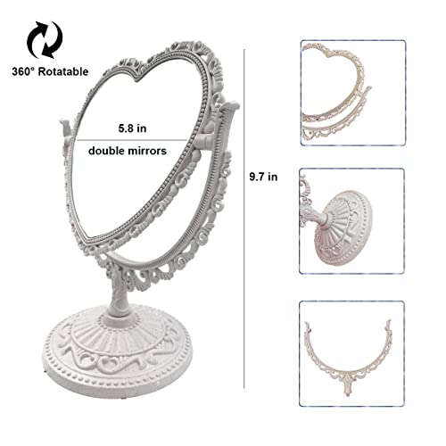 Suartus Heart Shaped Cosmetic Mirror, Heart Mirror Double Side Rotatable Dresser Mirror Vintage Makeup Mirror Tabletop Vanity Beauty Mirror For Dressing Bathroom Bedroom #TOP1