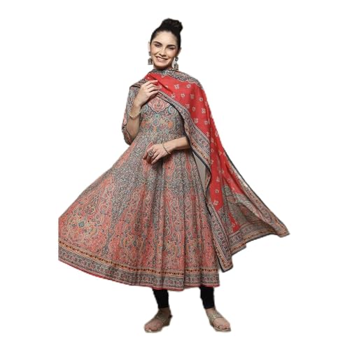 BIBA Women Blue Cotton Anarkali Kurta Churidar Suit Set