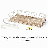TJ.MOREE Wieszak na deskę do prasowania uchwyt ścienny – pralnia uchwyt na żelazko i deskę do prasowania z dużym drewnianym koszem do przechowywania i zdejmowanymi haczykami w kształcie litery T i V