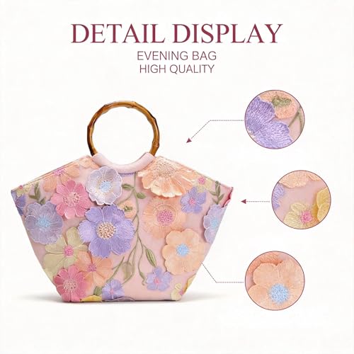 Bolso Tote con Mango de Bambú y Bordado 3D para Mujer miniatura 5