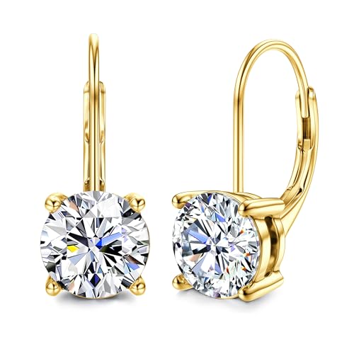 Blahanna Moissanite Earrings 1.0ct-2.0ct D Color Brilliant Round Cut Earrings S925 Sterling Silver Dangle Earrings Moissanite Leverback Drop Earring gold 6.5mm