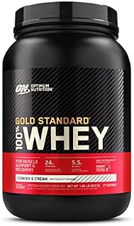 Optimum Nutrition Gold Standard 100% Whey, Koncentrat Białka Serwatkowego, Izolat i Hydrolizat Serwatki, Aminokwasy BCAA, Glutamina, Wzrost i Naprawa Mięśni, Smak Ciastko, 28 porcji, 896g