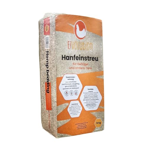 eivolution Hanfeinstreu 14 KG - Extreme Saugkraft & Geruchsbindung für Hühner, Pferde & Nager - Staubarm & Umweltfreundlich - Kompostierbar