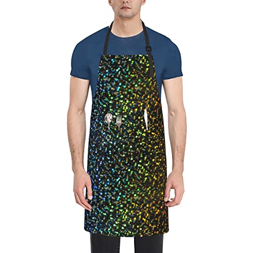 Koolr Rainbow Glitter Background Printed Waterproof Apron With 2 Pockets Adjustable Neck Strap Men Women Kitchen Cooking Aprons For Baking,Painting, #TOP27