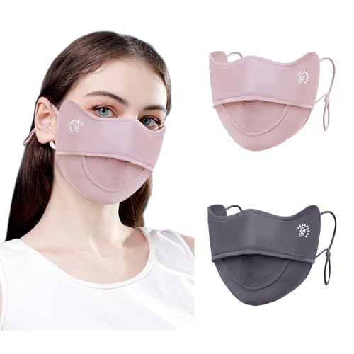 YUANST 2Pcs UV Face Mask Sun Masks for Women Cooling Breathable Face Cover for Outdoors Washable Reusable (Pink+Gray)