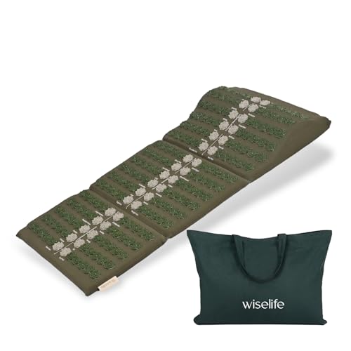 Image of Wiselife Acupressure Mat and Pillow Set with Bag - Large 71x44 cm Spike Acupressure Mat for Back & Neck Pain Relief, Muscle Relaxation, Stress Relief & Sciatica Support (Green)