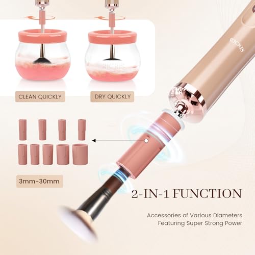 Image of RICRIS Electric Makeup Brush Cleaner and Dryer Machine - Super Fast Clean and Dry Make Up Brushes - Automatic Cosmetic Brush Spinner Washer Tools