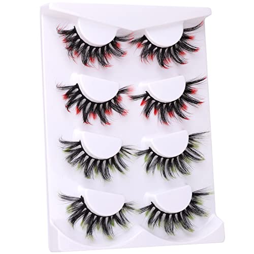 Colored Lashes Red Green False Eyelashes Fluffy Dramatic Faux Mink Lashes 20Mm Volume Fake Eyelashes With Color Cosplay Lash Multipack By Toochunag #TOP5