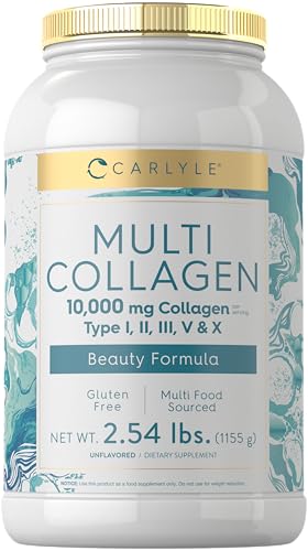 Carlyle Multi Collagen Peptides Powder 40 oz | 10000 mg | Type I, II, III, V, X | Supplement Blend with Protein | Multi Food Sourced | Non-GMO, Gluten Free