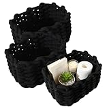 Aufbewahrungskorb, 3er-Set geflochtene Körbe, schwarzer Baumwollkorb fürs Badezimmer, geflochtener Körbe aus Baumwollstrick, 18 x 14 x 13cm