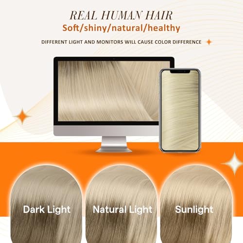 Image of Full Shine Seamless Clip in Hair Extensions, Ash Brown to Platinum Blonde | Human Hair Extensions, 14 Inch 120g 8 Pcs, Invisible Ultra-Thin Weft, Added Volume, Natural Blend, Workday Styling