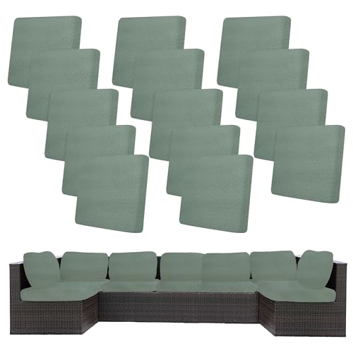 Image of 14Pcs Stretch Patio Cushion Covers,Outdoor Couch Covers Replacement,Outdoor Couch & Sofa Slipcovers,for Patio Furniture Cushion Covers,Washable Reusable Furniture Protector (Matcha Green,Cover Only)