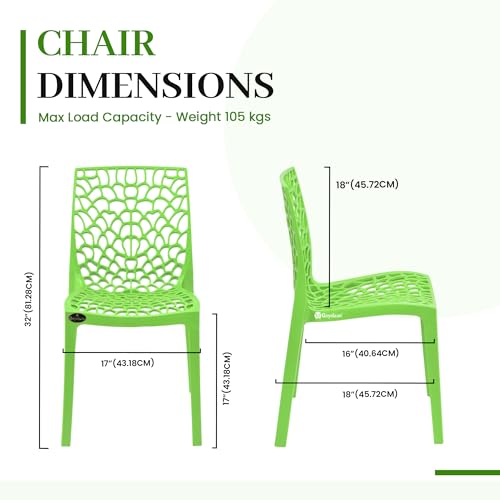 Image of Web Plastic Chair Living Room Without Arm Chair (Jali) Gloss Finish Chair Home, Office, Restaurant, Cafe, Garden, Stackable Chair (1, Green, Standard)