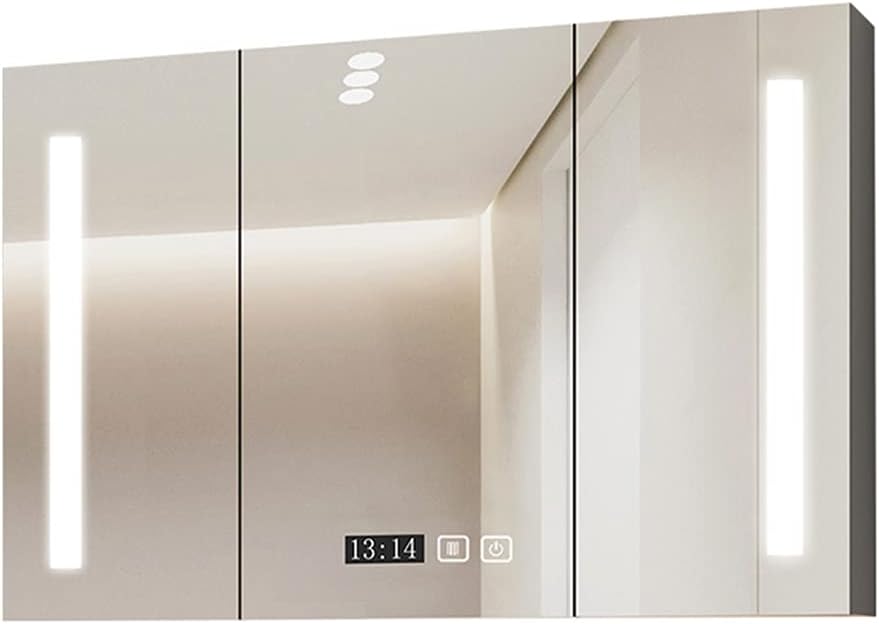 Wall mounted smart mirror bathroom cabinet with LED lighting with shelf, modern toilet mirror, space saving, nizat and