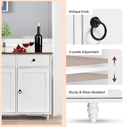 4 Ever Winner Buffet Cabinet With Storage, 47” Sideboard Buffet Cabinet With 3 Doors & 3 Drawers, 6 Mid-Century Feet, Kitchen Buffet Storage Cabinet For Dining Room, Kitchen, Living Room, White #TOP4