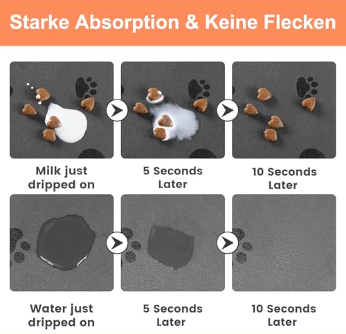 Napfunterlage Hund Katzen Futternapf Unterlage, rutschfest Unterlage Haustiere, Hundefutter Matte Absorbierend Haustier Fütterung Matte Personalisierte Katze Platzset (Grau, 30 x 50 cm)