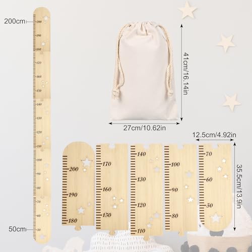 Messlatte Kinder Holz – Klappbare Wachstumsmessleiste (50–200 cm) zur Wandmontage, ideal für Kinderzimmer, Geburtstagsgeschenk, Taufgeschenk oder zur Geburt inkl. Canvas-Aufbewahrungstasche(27*42cm)