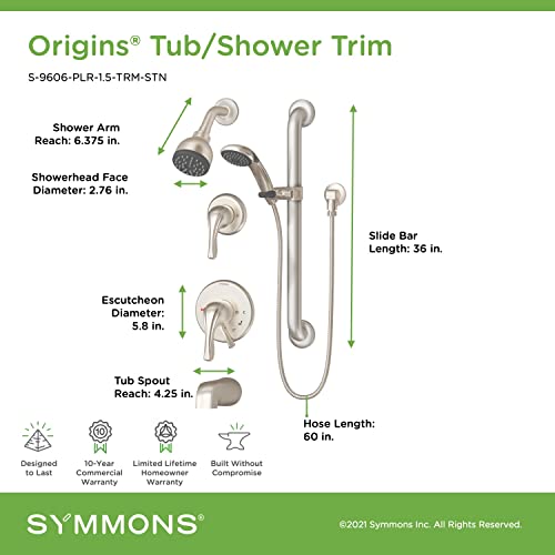 Symmons S-9606-PLR-1.5-TRM-STN Kit de ducha con 2 manijas para tina y ducha de 1 spray con ducha manual en cromo pulido (Válvulas no incluidas) miniatura 2