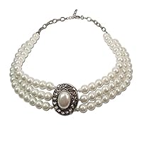 Heimatflüstern Trachtenkette Perlen 3-reihig - Damen Dirndlkette, Perlenkette mit Strass-Steinen für Trachtenbluse und Lederhose, Kropfkette fürs Oktoberfest Dirndl-Schmuck (creme-weiß)
