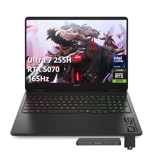 Image of HP Omen 16 inch FHD+ 165Hz Gaming Laptop, Intel Ultra 7 255H, NVIDIA GeForce RTX 5070, 32GB DDR5, 2TB Storage(1TB SSD+1TB Docking Station Set), RGB Backlit Keyboard, WiFi 6E, Win 11 Pro, Shadow Black