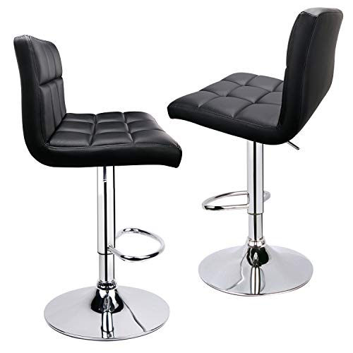 Leopard Bar Stools, Modern Pu Leather Adjustable Swivel Bar Stool With Back, Set Of 2 (Black) #TOP2