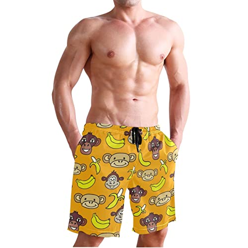 Mens Cute Monkeys Faces and Bananas Swim Trunks Quick Dry Beachwear Sports Board Shorts4