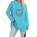 Übergroße T-Shirts mit Langen Ärmeln für Damen, lockeres Herz, lässige Rundhals-Tunika, weiche Blusenoberteile Top Große Größen Damen