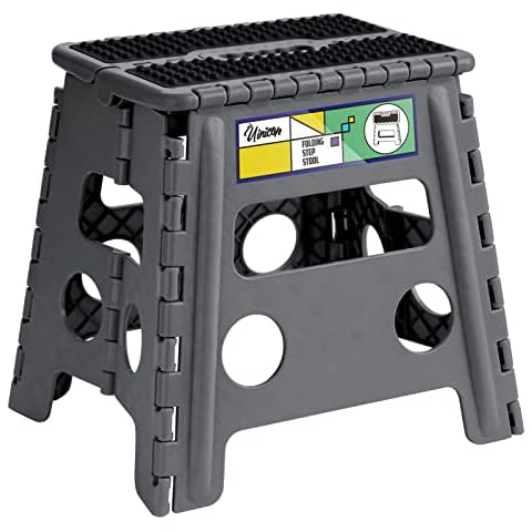Uinicor 13" Folding Step Stool for Adults and Kids Holds Up to 300 lbs,Non-Slip Folding Stools with Handle, Compact Plastic Foldable Step Stool for Bathroom,Bedroom, Kitchen Gray 1pc Cover